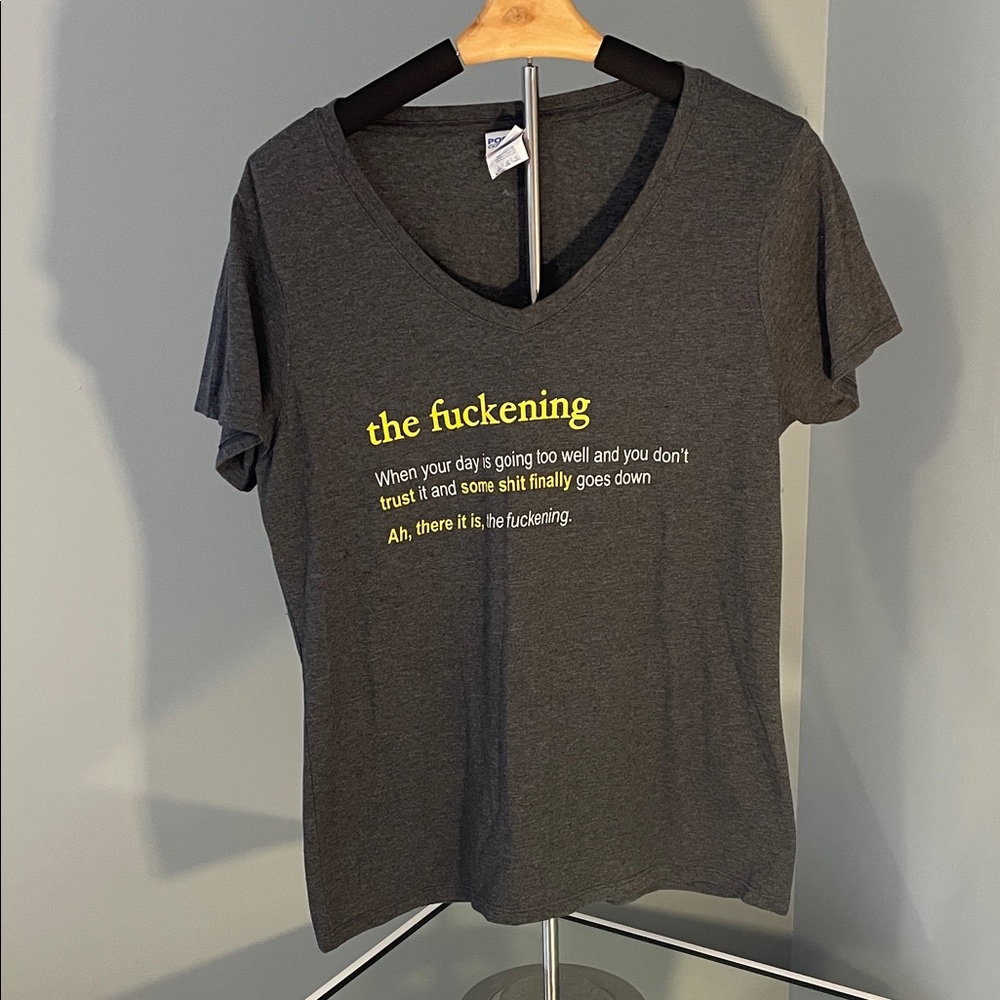 Gray V-Neck Graphic Tee worn once